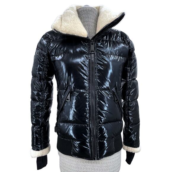 SAM. Ellie Down Jacket Caviar Black Puffer Bomber Shearling Outdoors Coat XS - Picture 1 of 16